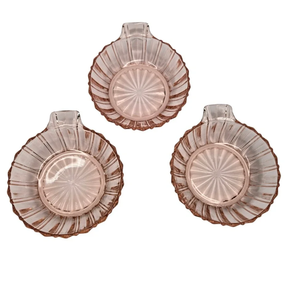 Anchor Hocking Fortune Pink Depression Glass Handled Nappy Bowls Set of 3